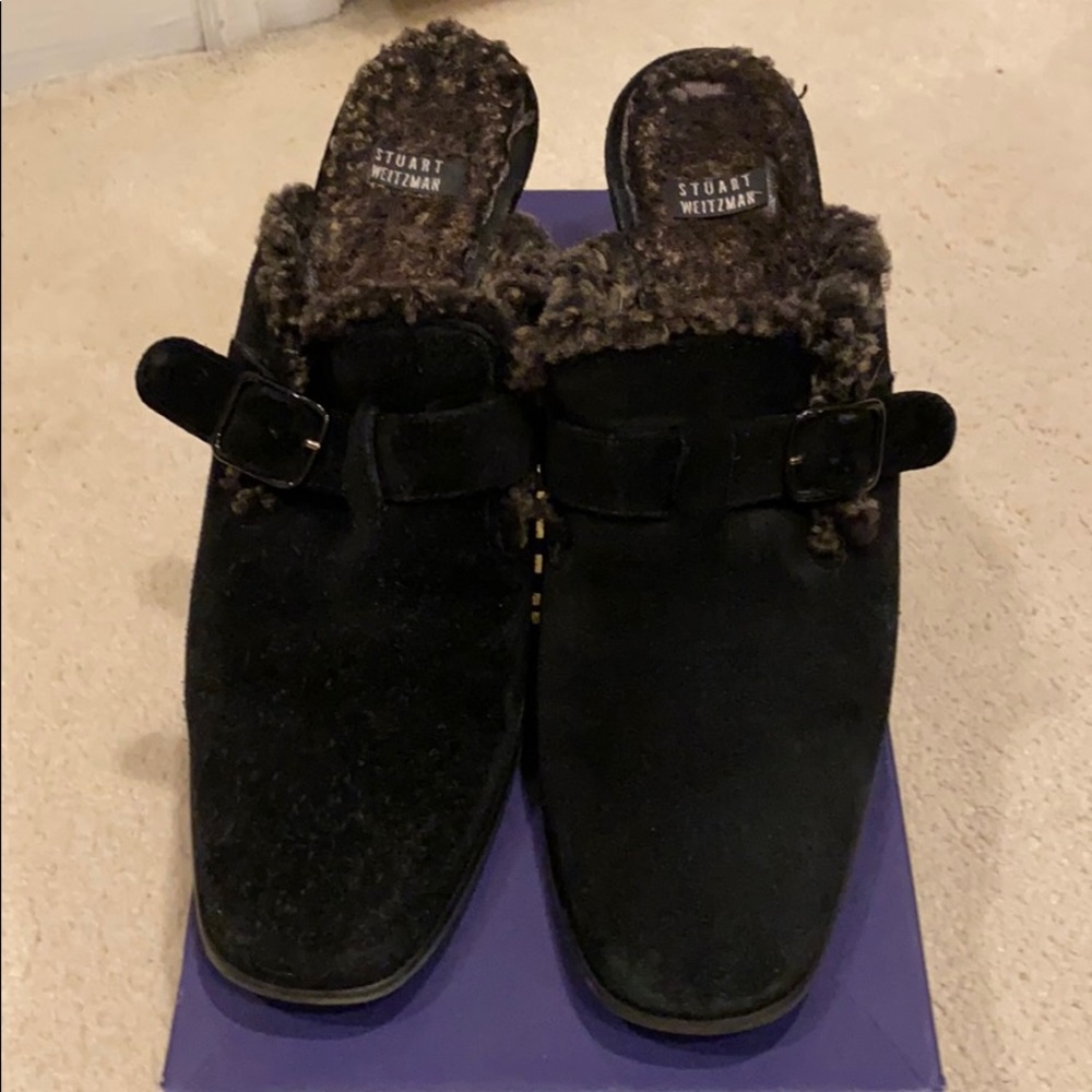 Stuart Weitzman black suede mules